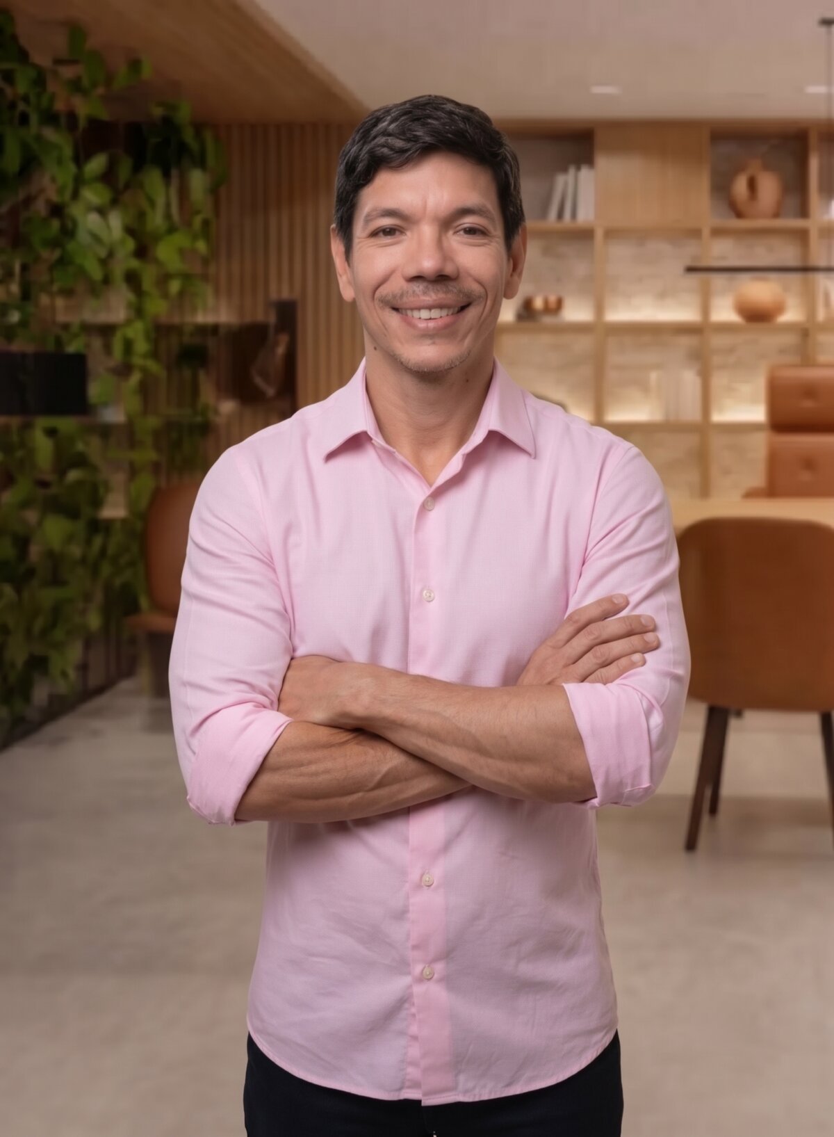 Maurício Araújo, psicólogo, retrato corporativo de braços cruzados